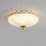 Bedroom Vintage Bowl-Shaped Gold Glass Flush Mount Lamp Image - 11