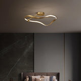 Bedroom Vintage Brass Wave Ring Semi-Flush Mount Light Image - 1