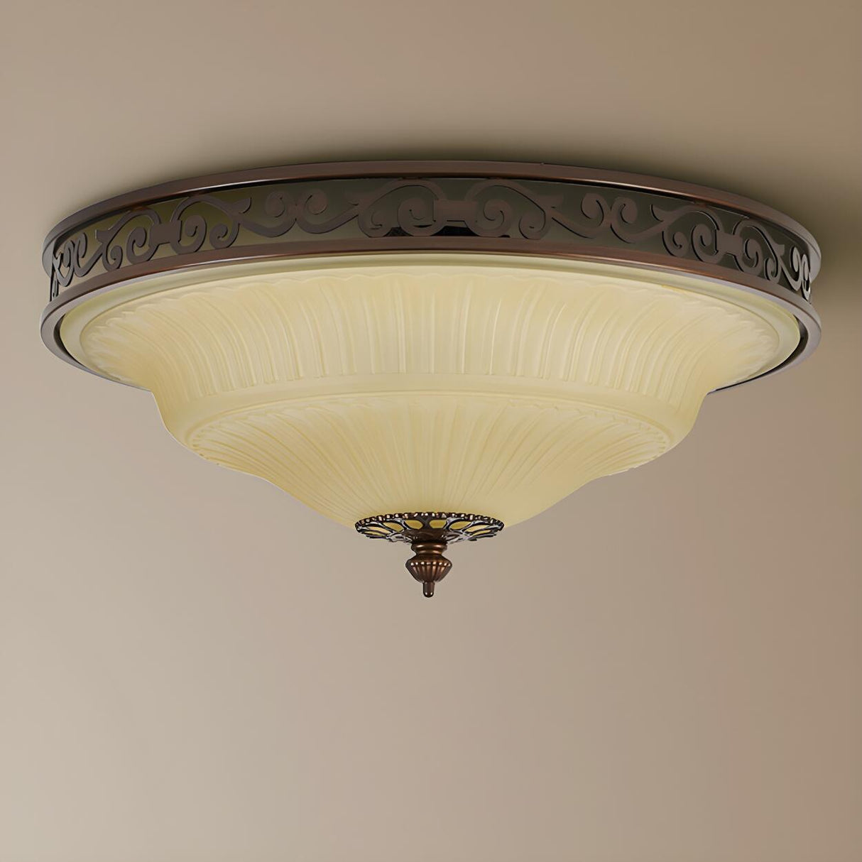 Bedroom Vintage Brown Bowl-Shaped Flush Mount Light Image - 10