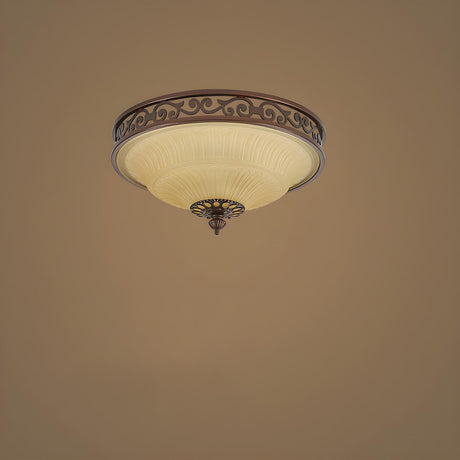 Bedroom Vintage Brown Bowl-Shaped Flush Mount Light Image - 2