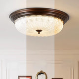 Bedroom Vintage Brown Drum LED Flush Mount Ceiling Lamp Image - 10