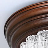 Bedroom Vintage Brown Drum LED Flush Mount Ceiling Lamp Image - 11