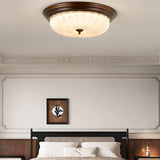 Bedroom Vintage Brown Drum LED Flush Mount Ceiling Lamp Image - 13