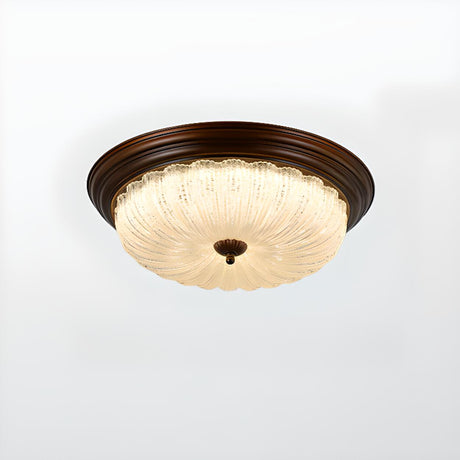 Bedroom Vintage Brown Drum LED Flush Mount Ceiling Lamp Image - 2