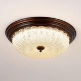 Bedroom Vintage Brown Drum LED Flush Mount Ceiling Lamp Image - 6