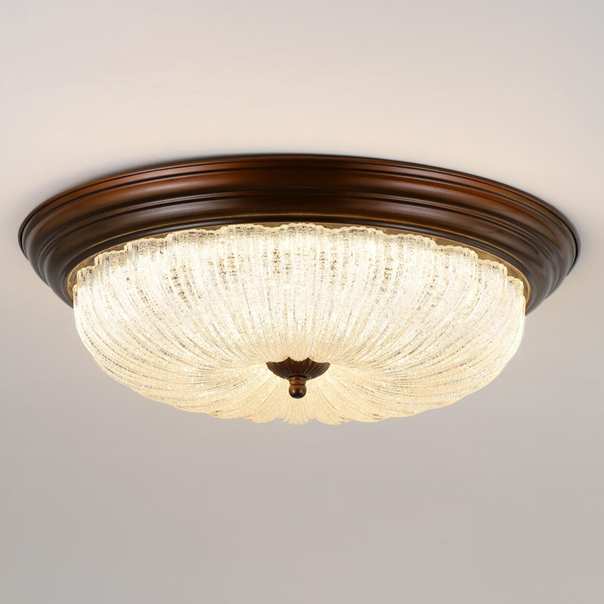 Bedroom Vintage Brown Drum LED Flush Mount Ceiling Lamp Image - 9