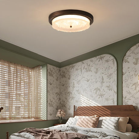 Bedroom Vintage Brown Round Glass Flush Mount Light Image - 1