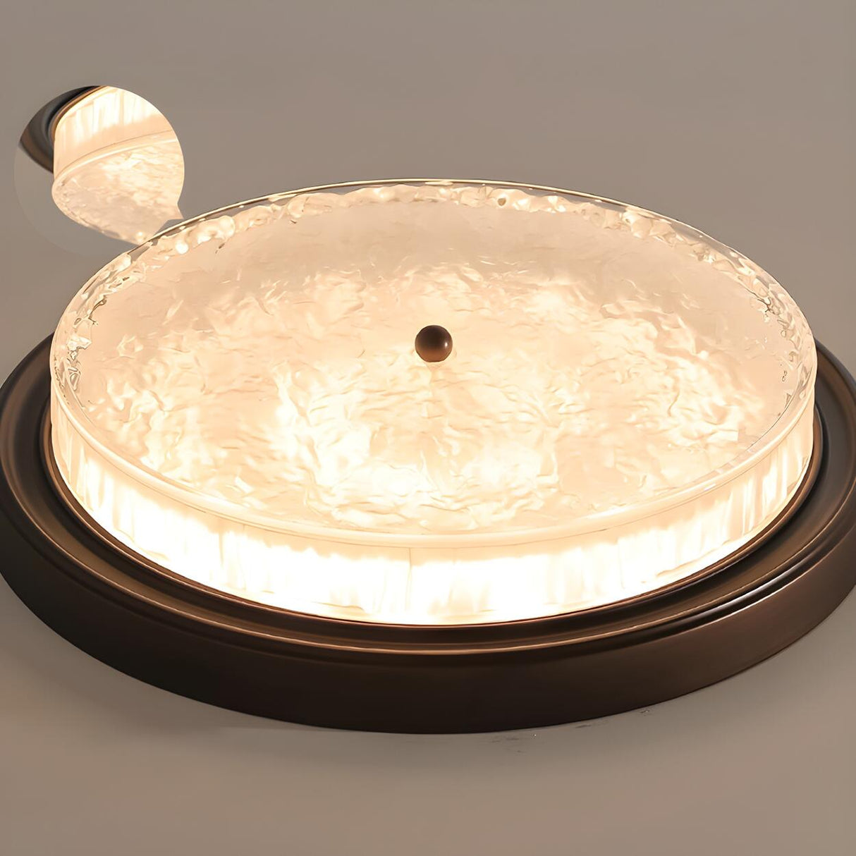 Bedroom Vintage Brown Round Glass Flush Mount Light Image - 11