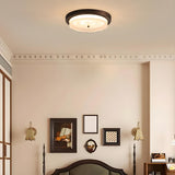 Bedroom Vintage Brown Round Glass Flush Mount Light Image - 4