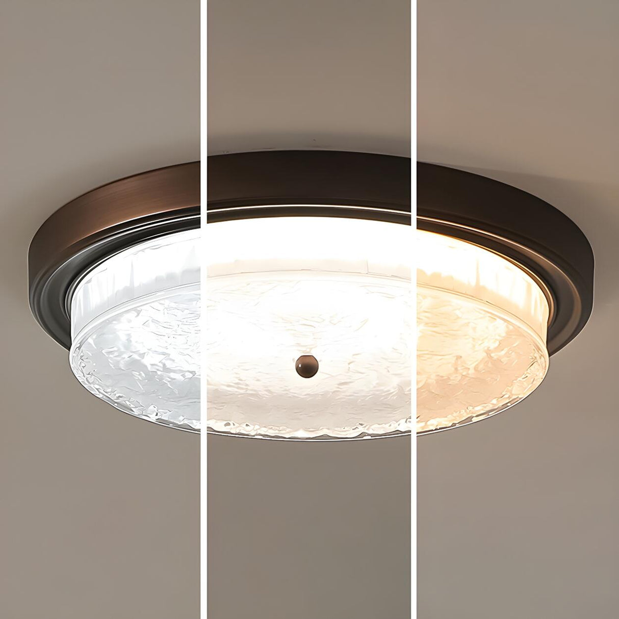 Bedroom Vintage Brown Round Glass Flush Mount Light Image - 9