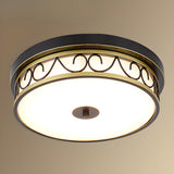 Bedroom Vintage Drum Black Metal Flush Mount Light Image - 2