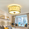 Bedroom Vintage Gold Fabric Drum Flush Mount Light Image - 1