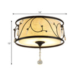 Bedroom Vintage Gold Fabric Drum Flush Mount Light Image - 12