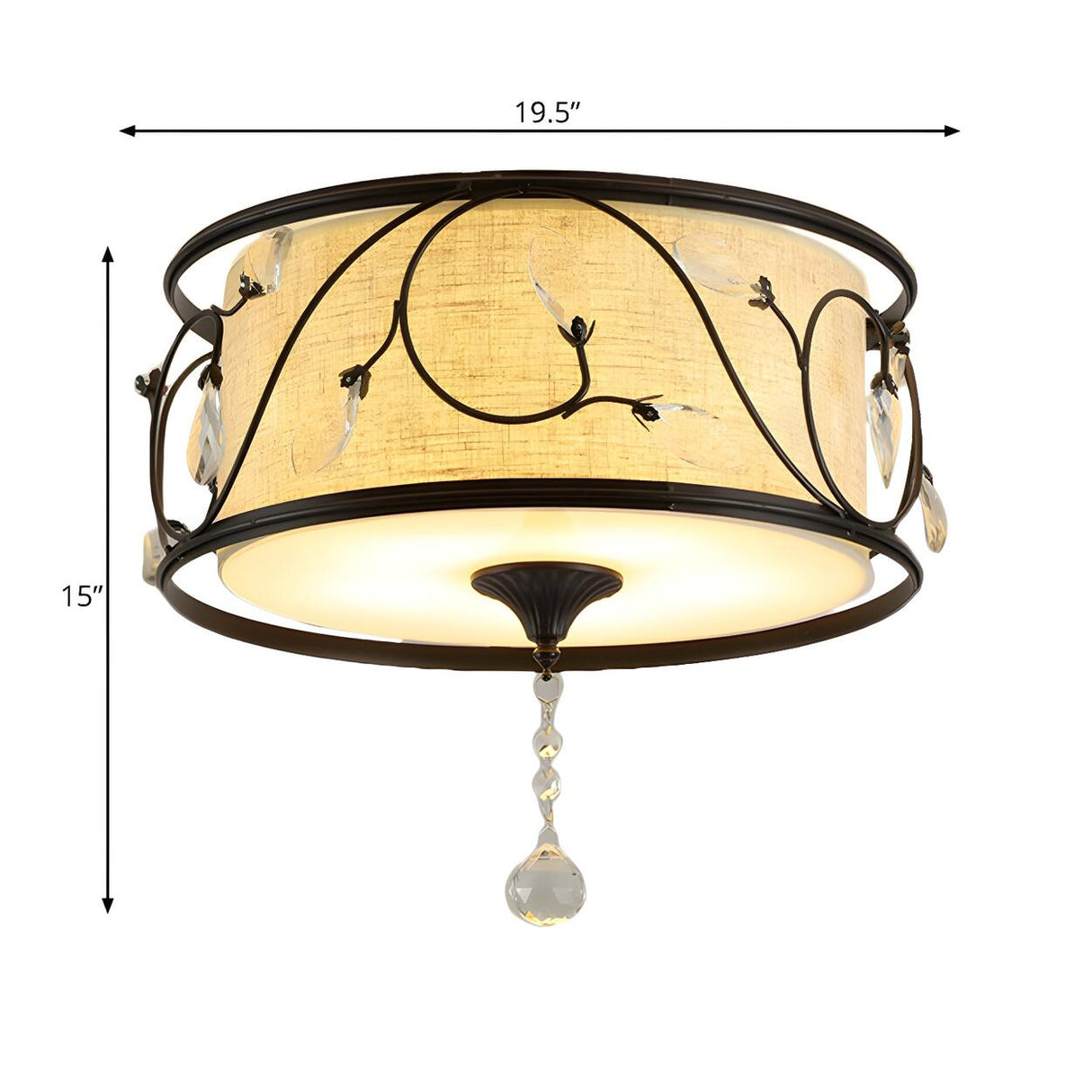 Bedroom Vintage Gold Fabric Drum Flush Mount Light Image - 13