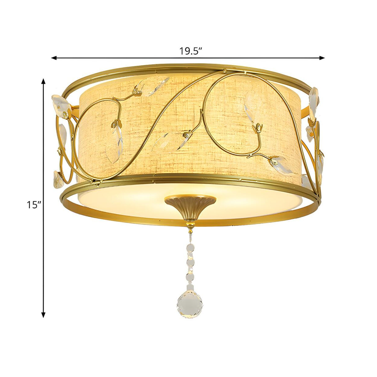 Bedroom Vintage Gold Fabric Drum Flush Mount Light Image - 6