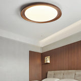 Bedroom Walnut Wood Circular Flush Mount Ceiling Light Image - 1