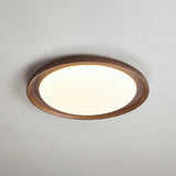 Bedroom Walnut Wood Circular Flush Mount Ceiling Light Image - 10