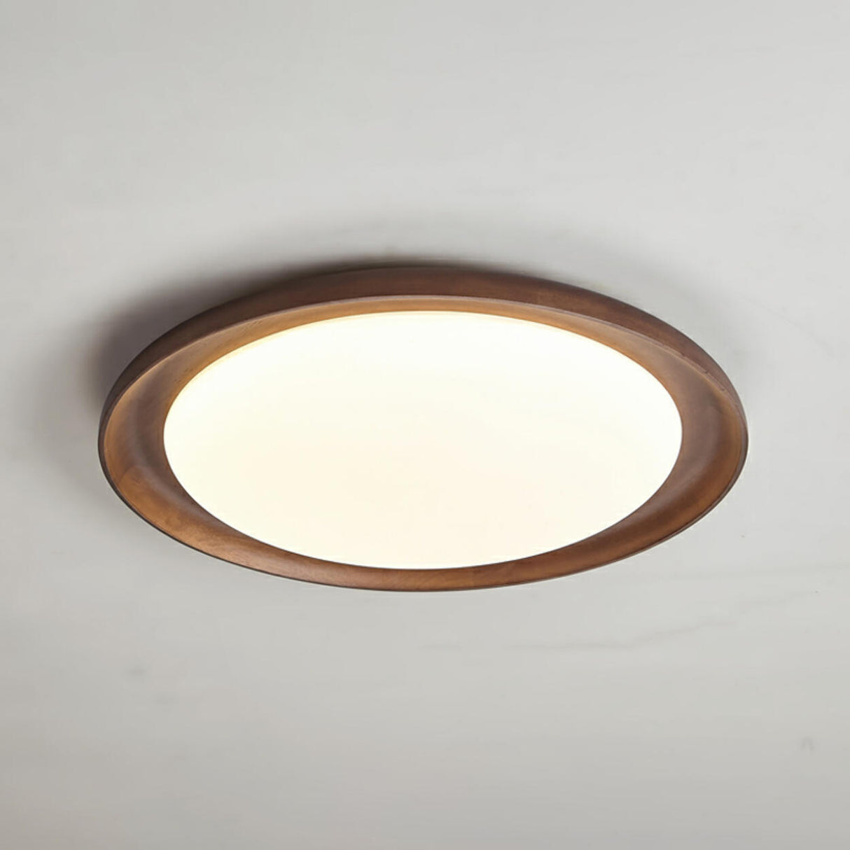 Bedroom Walnut Wood Circular Flush Mount Ceiling Light Image - 11