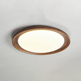 Bedroom Walnut Wood Circular Flush Mount Ceiling Light Image - 14