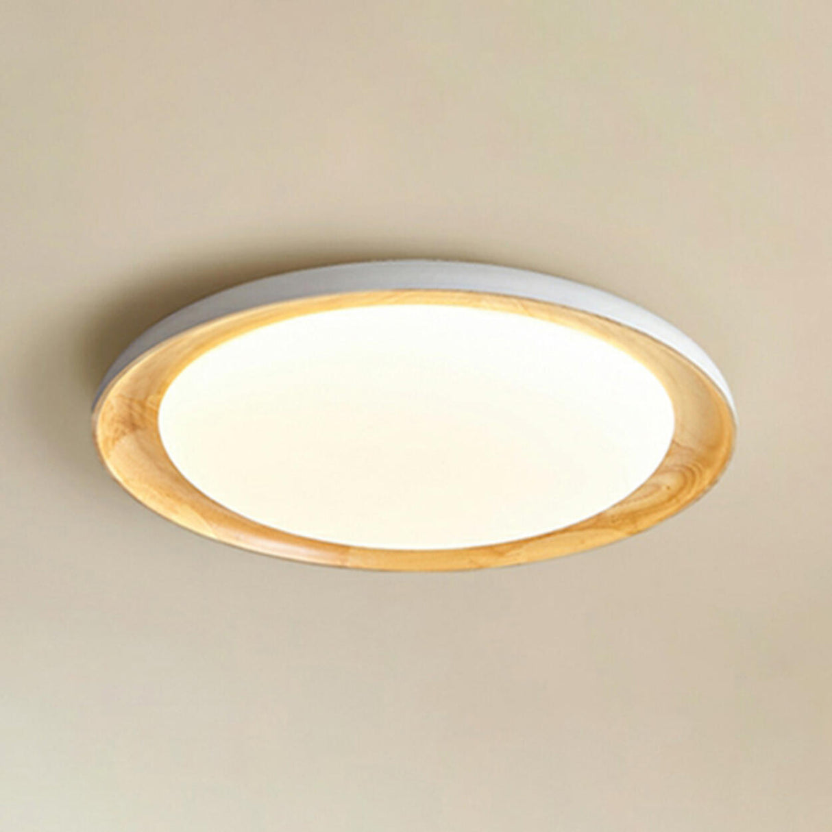 Bedroom Walnut Wood Circular Flush Mount Ceiling Light Image - 15