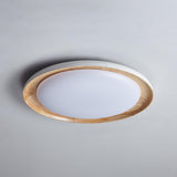 Bedroom Walnut Wood Circular Flush Mount Ceiling Light Image - 16