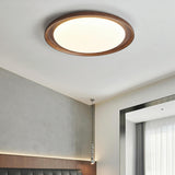 Bedroom Walnut Wood Circular Flush Mount Ceiling Light Image - 17