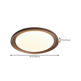 Bedroom Walnut Wood Circular Flush Mount Ceiling Light #size