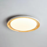 Bedroom Walnut Wood Circular Flush Mount Ceiling Light Image - 4