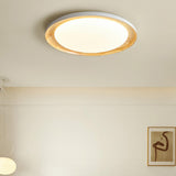 Bedroom Walnut Wood Circular Flush Mount Ceiling Light Image - 5