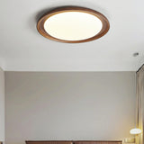 Bedroom Walnut Wood Circular Flush Mount Ceiling Light Image - 6