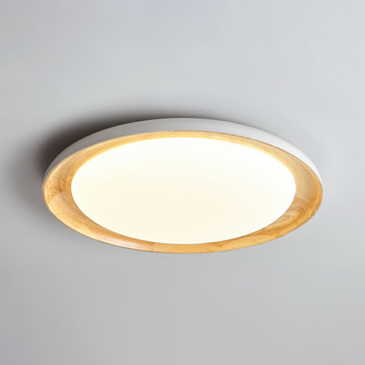 Bedroom Walnut Wood Circular Flush Mount Ceiling Light Image - 8