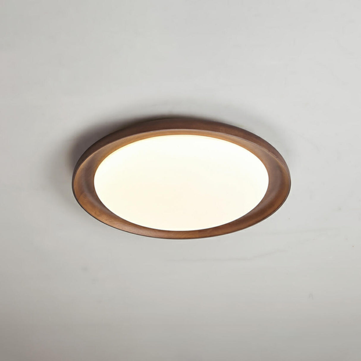 Bedroom Walnut Wood Circular Flush Mount Ceiling Light Image - 9