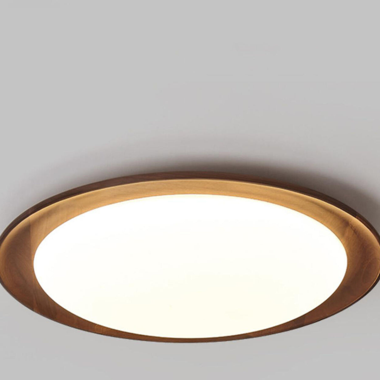 Bedroom Walnut Wood Circular LED Flush Mount Light Image - 10