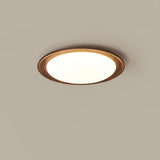 Bedroom Walnut Wood Circular LED Flush Mount Light Image - 2