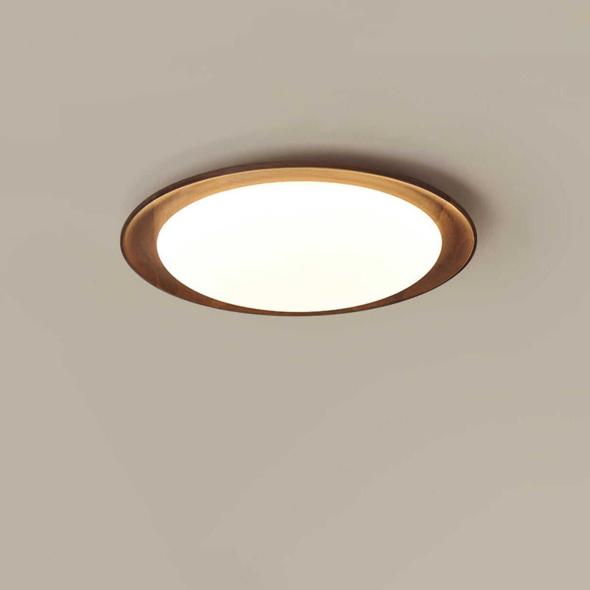 Bedroom Walnut Wood Circular LED Flush Mount Light Image - 3