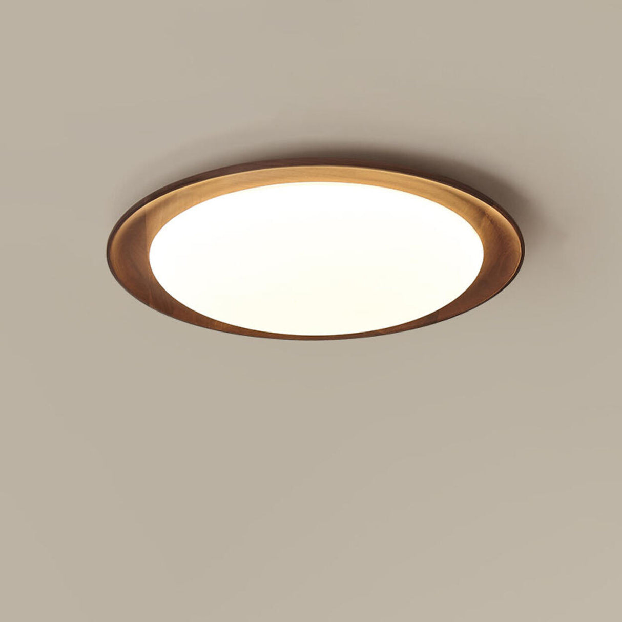 Bedroom Walnut Wood Circular LED Flush Mount Light Image - 5