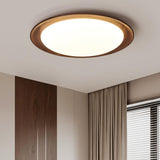 Bedroom Walnut Wood Circular LED Flush Mount Light Image - 7