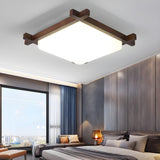 Bedroom Walnut Wood Square LED Flush Mount Ceiling Lamp Image - 1