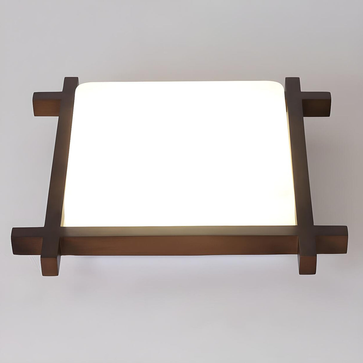 Bedroom Walnut Wood Square LED Flush Mount Ceiling Lamp Image - 10