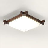 Bedroom Walnut Wood Square LED Flush Mount Ceiling Lamp Image - 6