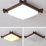 Bedroom Walnut Wood Square LED Flush Mount Ceiling Lamp Image - 7