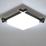 Bedroom Walnut Wood Square LED Flush Mount Ceiling Lamp Image - 8