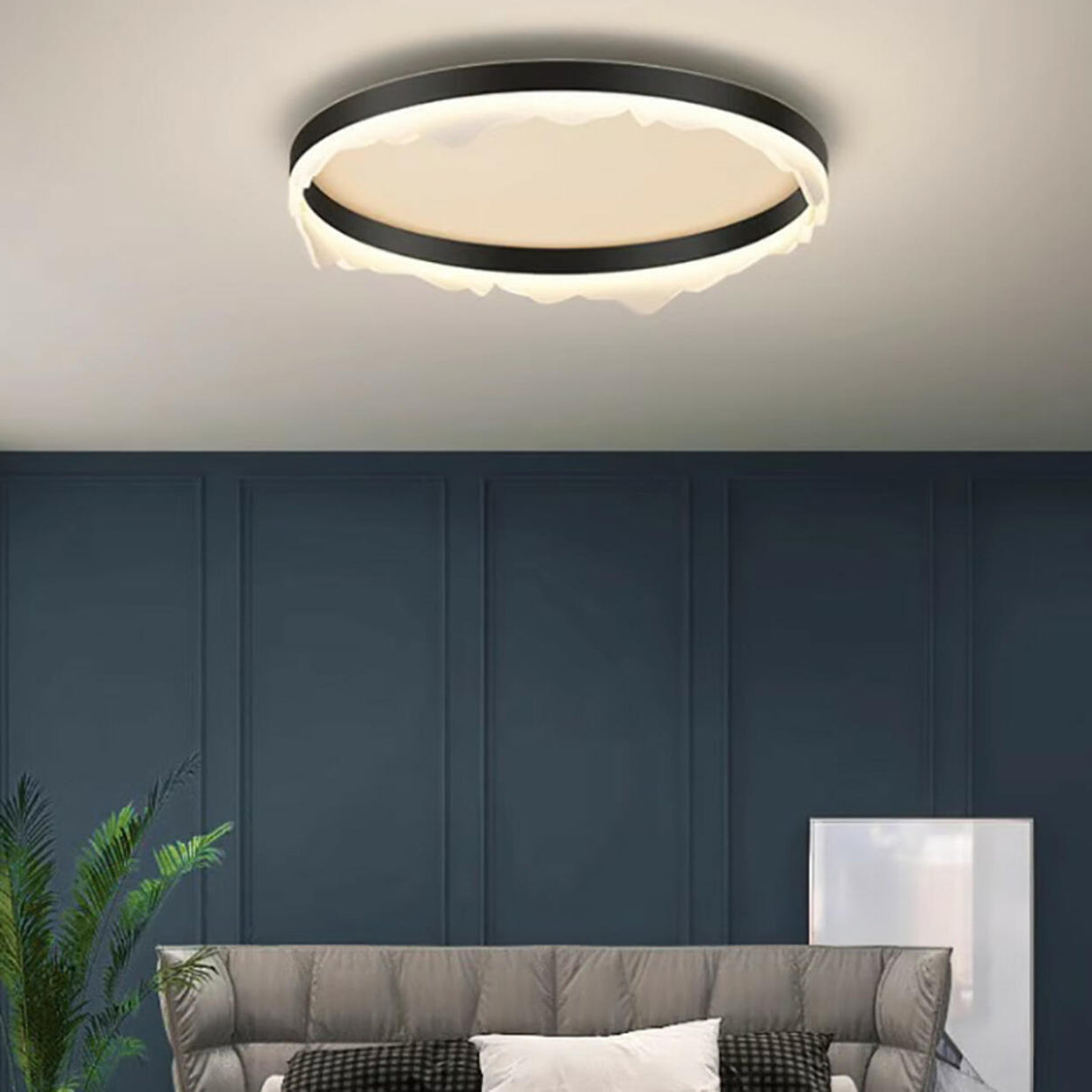 Bedroom Wave Circle Black Flush Mount Ceiling Light Image - 19