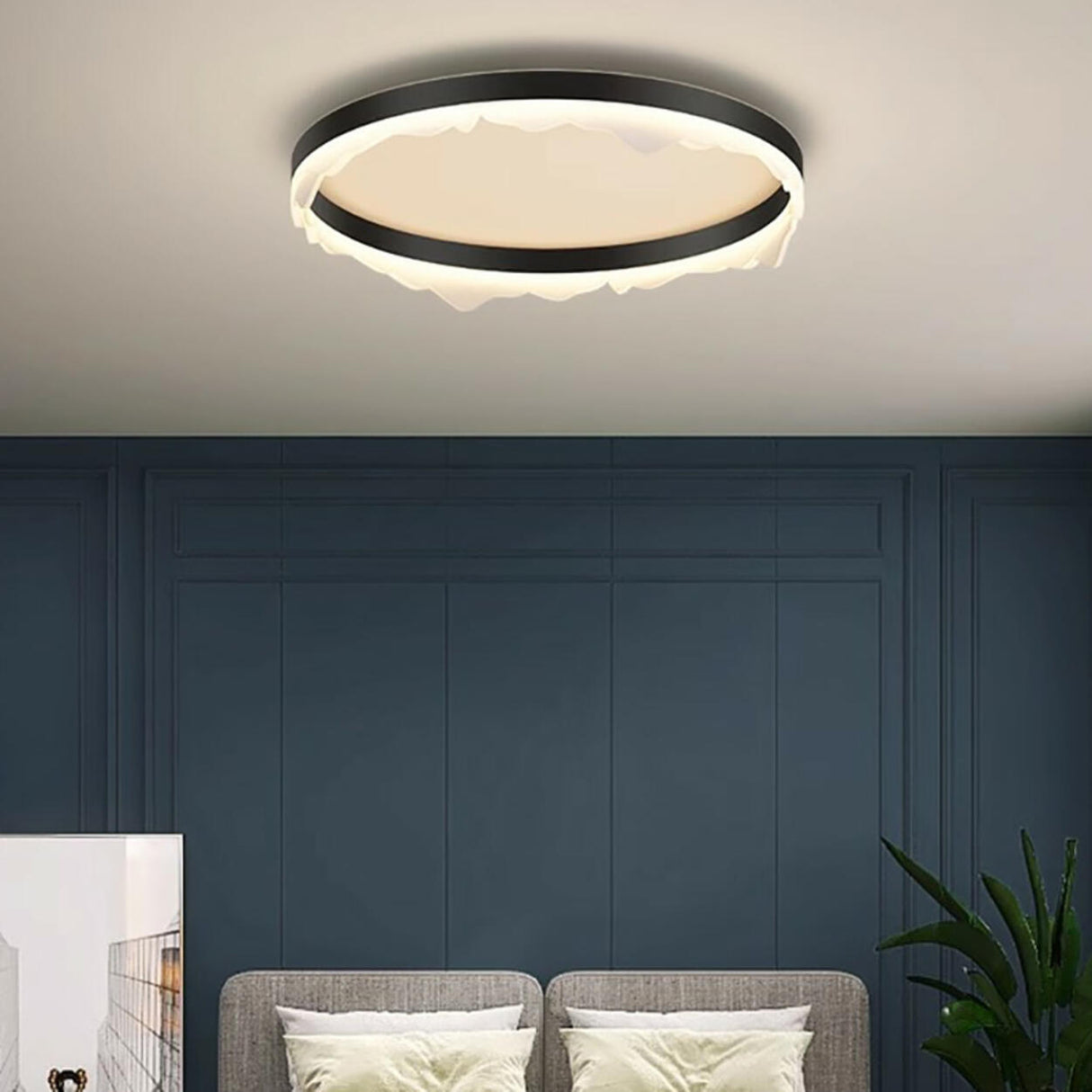 Bedroom Wave Circle Black Flush Mount Ceiling Light Image - 4