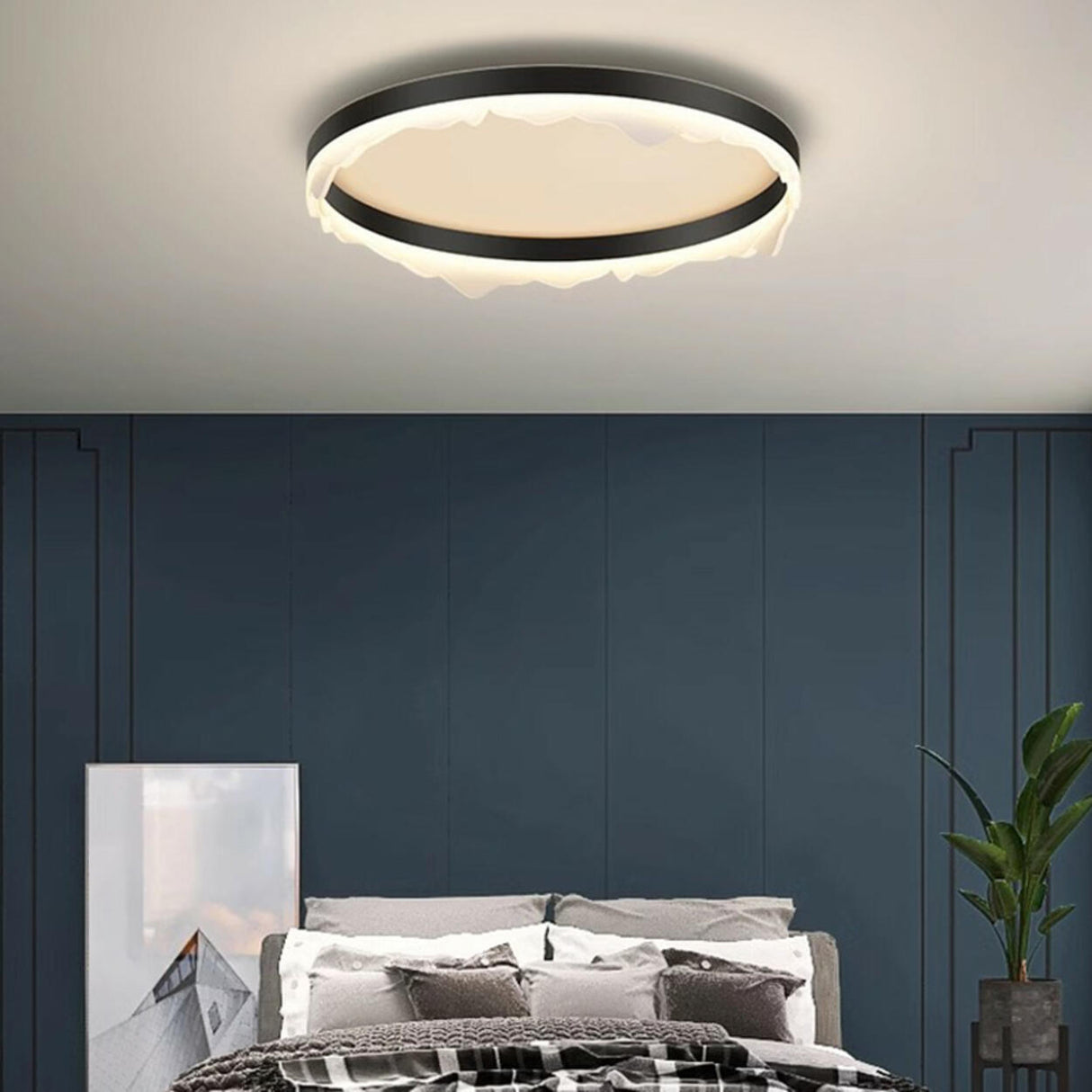 Bedroom Wave Circle Black Flush Mount Ceiling Light Image - 5