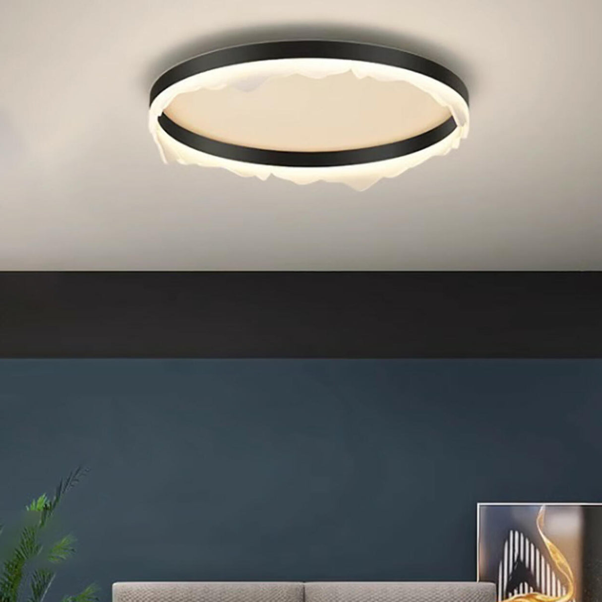 Bedroom Wave Circle Black Flush Mount Ceiling Light Image - 8