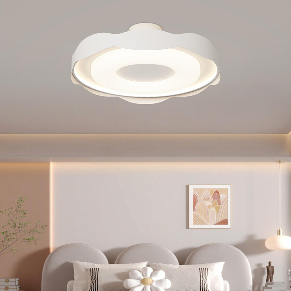 Bedroom Wavy White LED Semi-Flush Mount Ceiling Light Image - 1