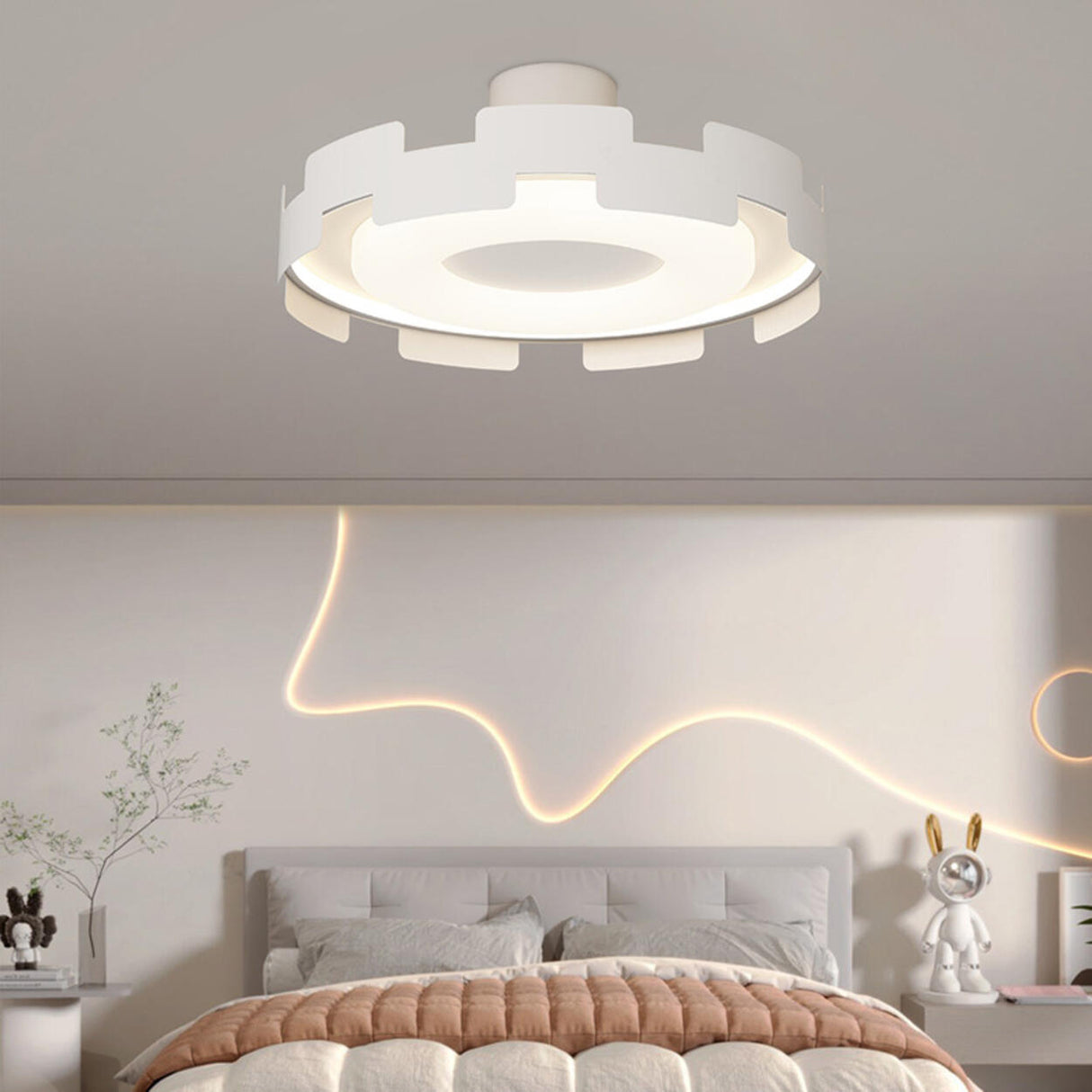 Bedroom Wavy White LED Semi-Flush Mount Ceiling Light Image - 6