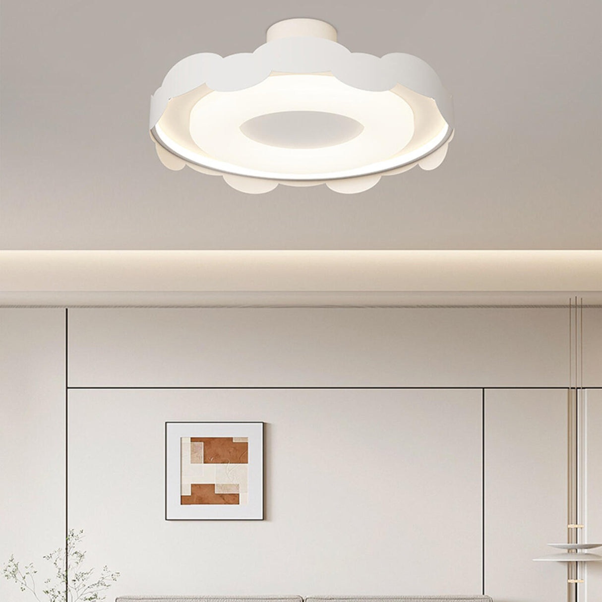 Bedroom Wavy White LED Semi-Flush Mount Ceiling Light Image - 8