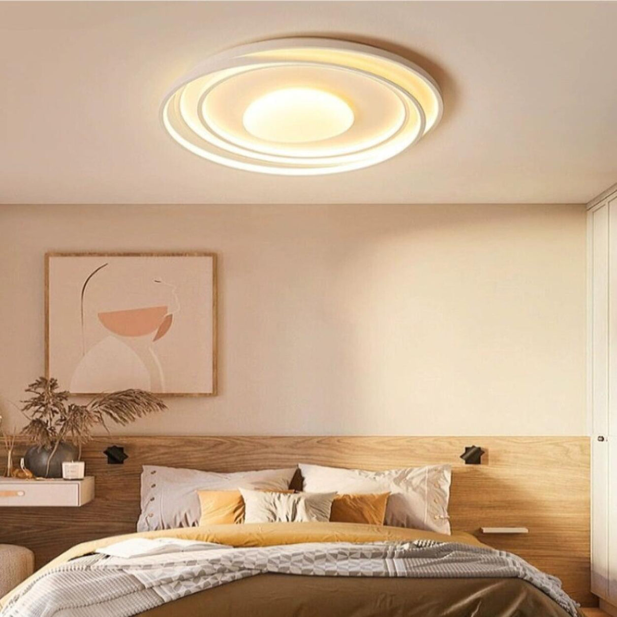 Bedroom White Circle LED Flush Mount Light 4-Light Image - 3